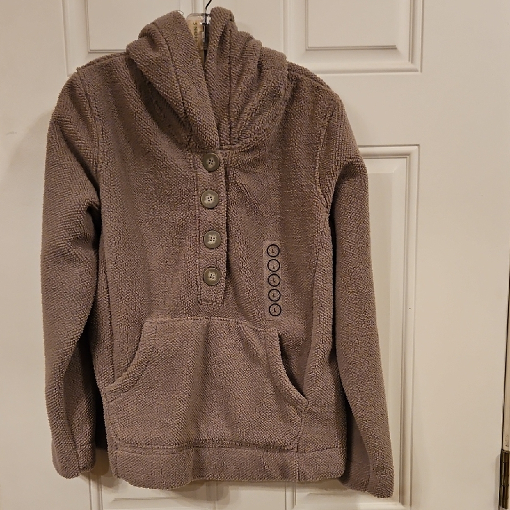 Cozy Women's Grey Button-Up Hoodie Fleece by Natural Reflections